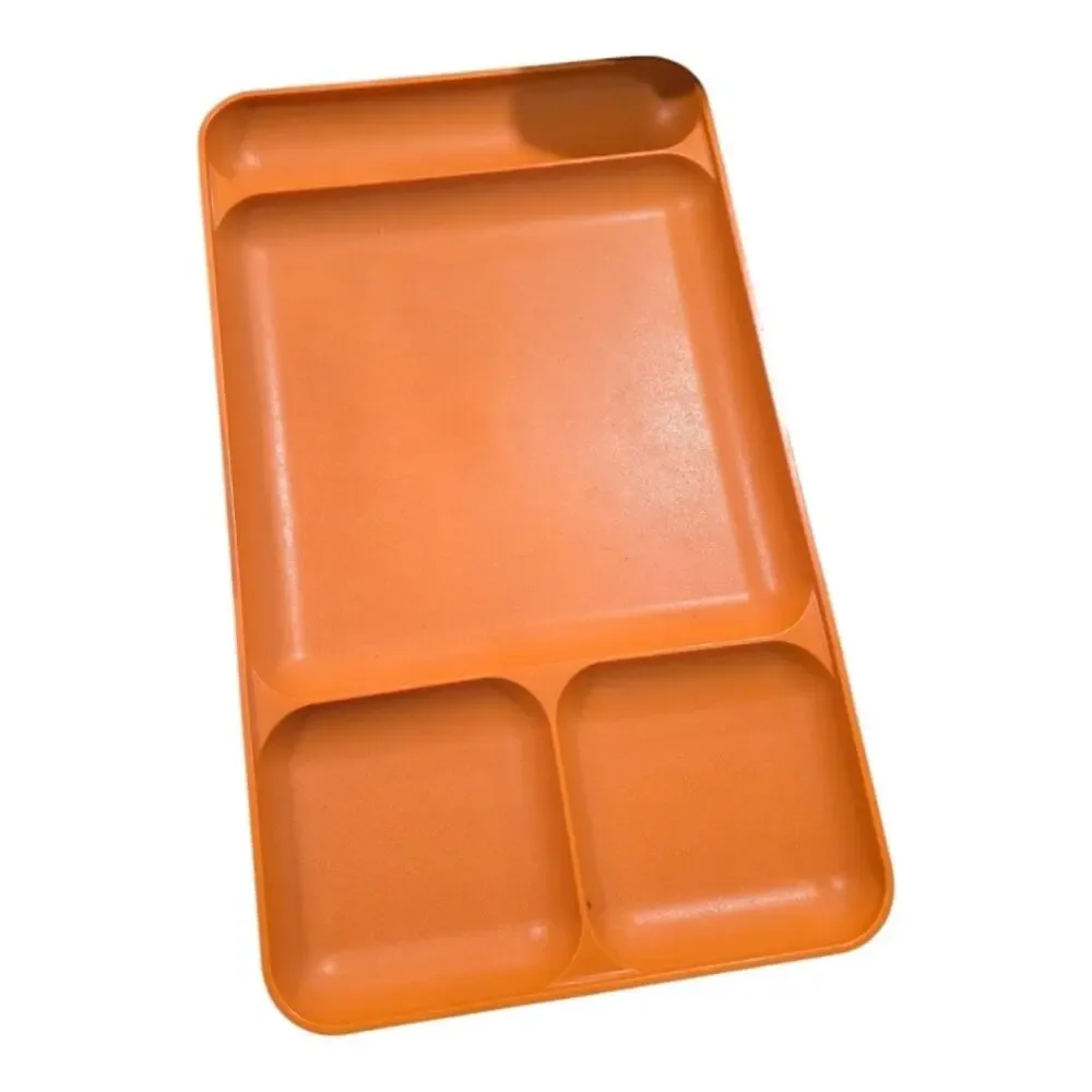 Vintage Tupperware Divided Cafeteria Trays Set of 2 Orange Plastic 15x9 4Section